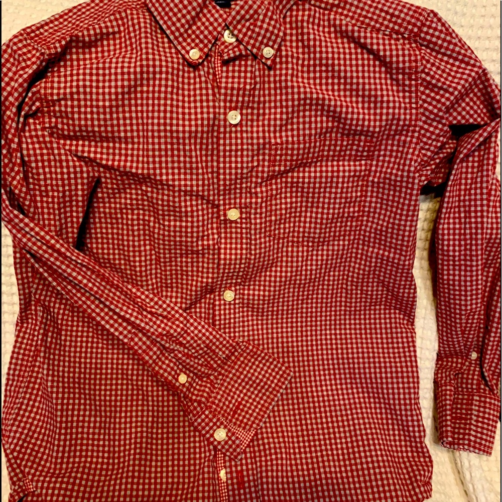 Gap boys long sleeve red and white checked shirt like new